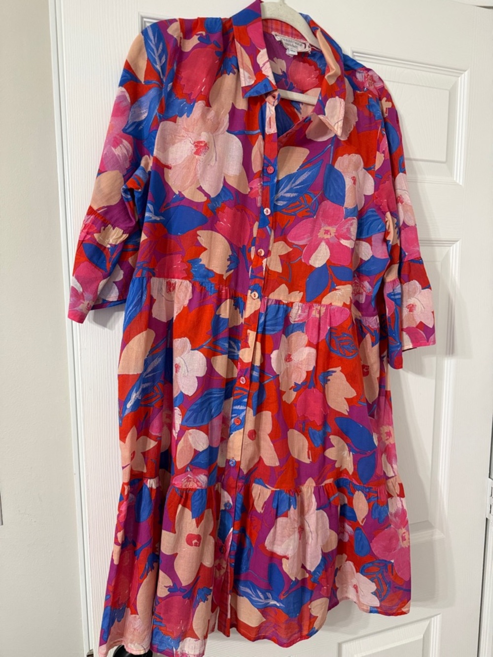 Johnny Was Multicolor Floral Midi Dress - Pink, Red & Blue
